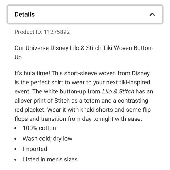 Disney Lilo & Stitch Tiki Woven Button-Up Shirt sz S - Picture 4 of 11